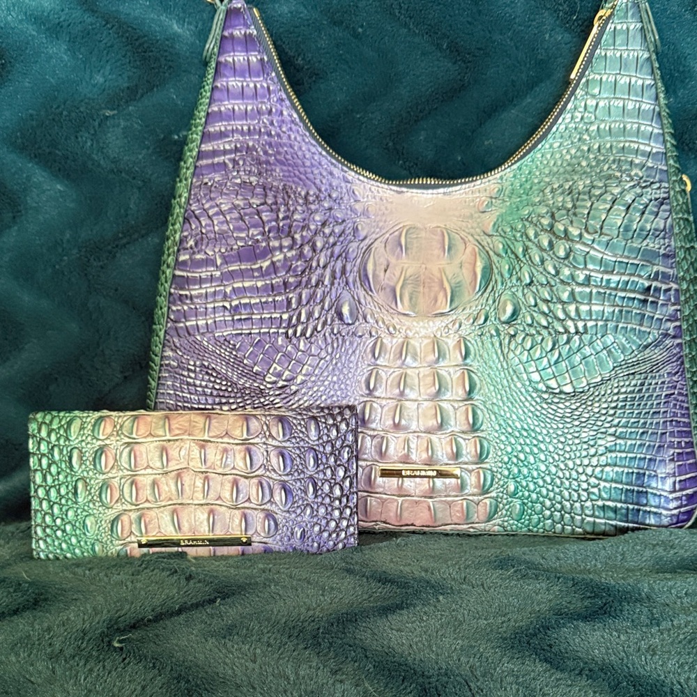 Brahmin Purple and Green Crocodile Embossed Shoulder Bag NWOT